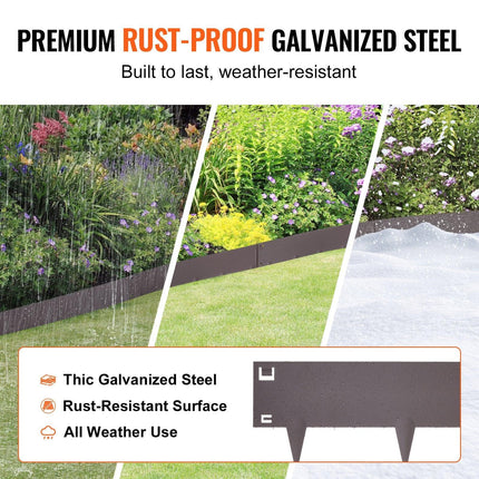 Steel Landscape Edging, 5-pack Steel Garden Edging Borders, 39" L x 5" H Strips, Hammer-in Edging Border, Bendable Metal Landscape Edging for Yard, Garden, Lawn, 3.15" Spike Height, Rustic Brown.