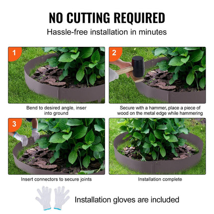 Steel Landscape Edging, 5-pack Steel Garden Edging Borders, 39" L x 5" H Strips, Hammer-in Edging Border, Bendable Metal Landscape Edging for Yard, Garden, Lawn, 3.15" Spike Height, Rustic Brown.