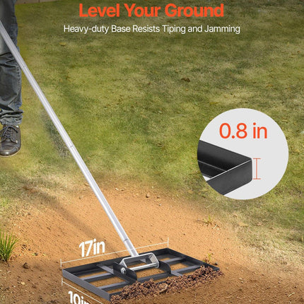254 x 430 mm Lawn Leveling Rake 1980 mm Adjustable Handle for Yard Golf Court.