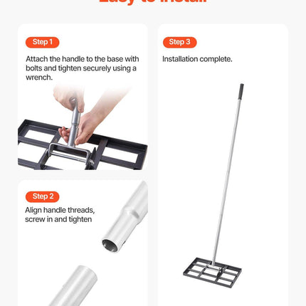 254 x 430 mm Lawn Leveling Rake 1980 mm Adjustable Handle for Yard Golf Court.