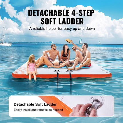 Inflatable Floating Dock, 10 x 10FT Inflatable Dock Platform, Non-Slip Water Floating Dock Mat with Portable Carrying Bag & Detachable Ladder, Floating Platform Island Raft for Pool Beach Ocean.