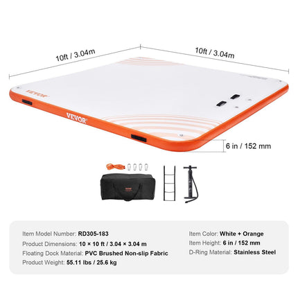 Inflatable Floating Dock, 10 x 10FT Inflatable Dock Platform, Non-Slip Water Floating Dock Mat with Portable Carrying Bag & Detachable Ladder, Floating Platform Island Raft for Pool Beach Ocean.