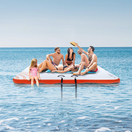 Inflatable Floating Dock, 10 x 10FT Inflatable Dock Platform, Non-Slip Water Floating Dock Mat with Portable Carrying Bag & Detachable Ladder, Floating Platform Island Raft for Pool Beach Ocean.