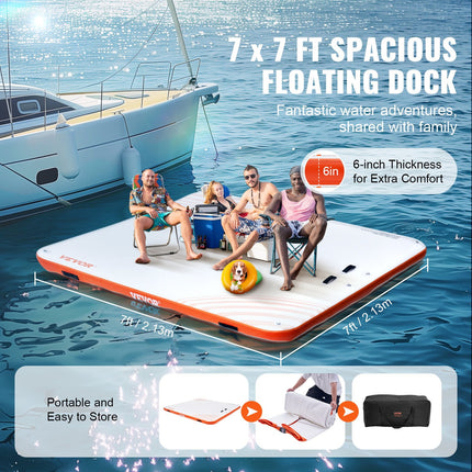 Inflatable Floating Dock, 7 x 7FT Inflatable Dock Platform, Non-Slip Water Floating Dock Mat with Portable Carrying Bag & Detachable Ladder, Floating Platform Island Raft for Pool Beach Ocean.