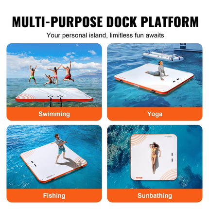 Inflatable Floating Dock, 7 x 7FT Inflatable Dock Platform, Non-Slip Water Floating Dock Mat with Portable Carrying Bag & Detachable Ladder, Floating Platform Island Raft for Pool Beach Ocean.