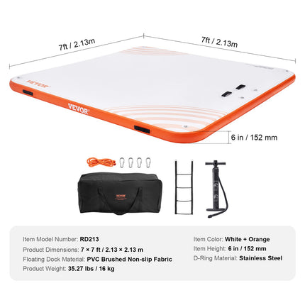 Inflatable Floating Dock, 7 x 7FT Inflatable Dock Platform, Non-Slip Water Floating Dock Mat with Portable Carrying Bag & Detachable Ladder, Floating Platform Island Raft for Pool Beach Ocean.