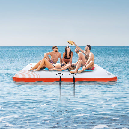 Inflatable Floating Dock, 7 x 7FT Inflatable Dock Platform, Non-Slip Water Floating Dock Mat with Portable Carrying Bag & Detachable Ladder, Floating Platform Island Raft for Pool Beach Ocean.