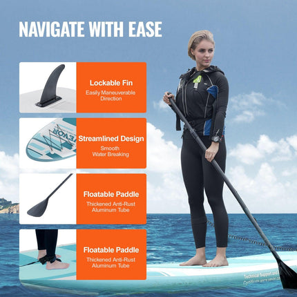 Inflatable Stand Up Paddle Board, 152 mm Wide SUP Paddleboard, with Board Accessories, Pump, Paddle, Fin, Phone Bag, Backpack, Ankle Leash, Repair Kit, Non-slip Deck for Youth & Adults.