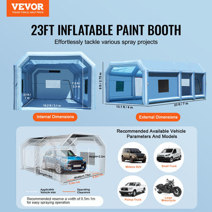 Inflatable Paint Booth 23x13.1x9ft Inflatable Spray Booth 750W+480W Blower.
