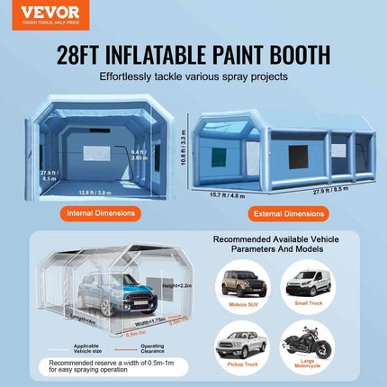 Inflatable Paint Booth 27.9x15.7x10.8ft Inflatable Spray Booth 950W+750W.
