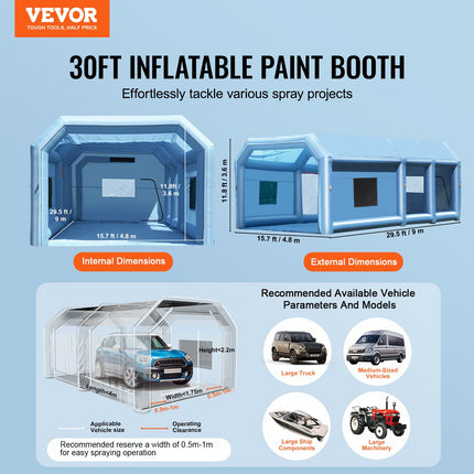 Inflatable Paint Booth 29.5x15.7x11.8ft Inflatable Spray Booth 950W+750W.