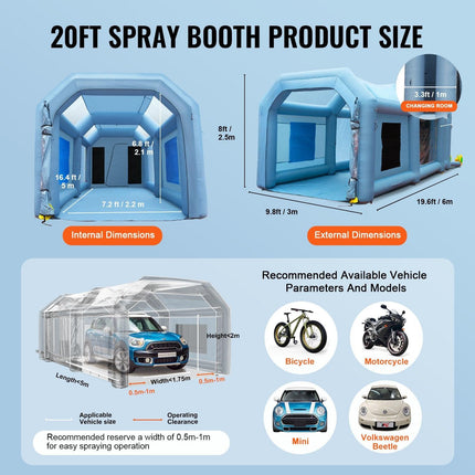 Inflatable Spray Booth Car Paint Tent 20x10x8ft Filter System 2 Blowers.