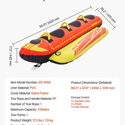 Towable Tubes for Boating 1-3 Riders Inflatable Boat Tubes Towables 510lbs.