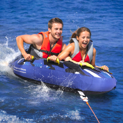 Towable Tube for Boating, 1-2 Riders Inflatable Boat Tubes and Towables, 340 lbs, 51.8" Round Water Sport Towable Tube for Boat to Pull, Full Nylon Cover, EVA Grab Handles and Speed Safety Valve.