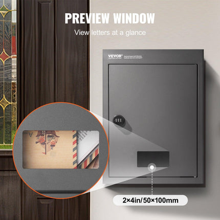 Through The Wall Drop Box, Heavy Duty Steel Through the Wall Mailbox with 2.8-7.9" 13" Combination Lock, 12.5x6.3x16.9" Mail Drop Box, Dark Gray.