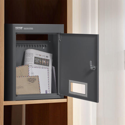 Through The Wall Drop Box, Heavy Duty Steel Through the Wall Mailbox with 2.8-7.9" 13" Combination Lock, 12.5x6.3x16.9" Mail Drop Box, Dark Gray.