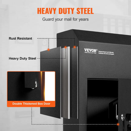 Through The Door Key Drop Box, Heavy Duty Steel Through the Door Mailbox with 1.8" 12" Key Lock, 12x6x16" Mail Drop Box, Black.