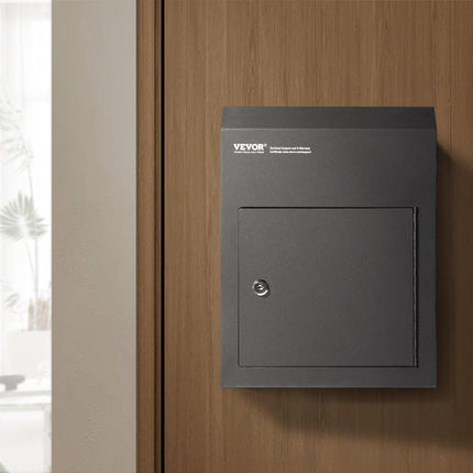 Through The Door Key Drop Box, Heavy Duty Steel Through the Door Mailbox with 1.8" 12" Key Lock, 12x6x16" Mail Drop Box, Black.