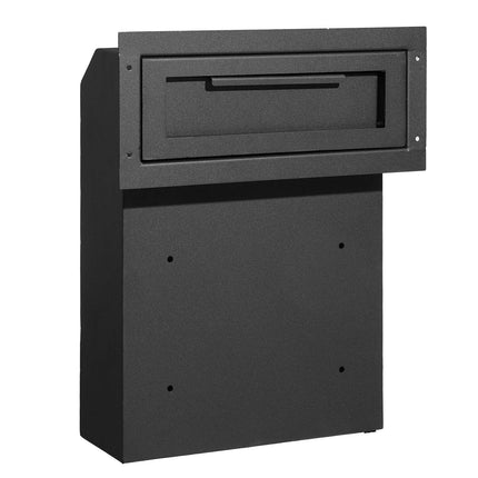 Through The Door Key Drop Box, Heavy Duty Steel Through the Door Mailbox with 1.8" 12" Key Lock, 12x6x16" Mail Drop Box, Black.