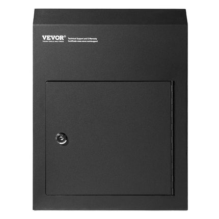 Through The Door Key Drop Box, Heavy Duty Steel Through the Door Mailbox with 1.8" 12" Key Lock, 12x6x16" Mail Drop Box, Black.