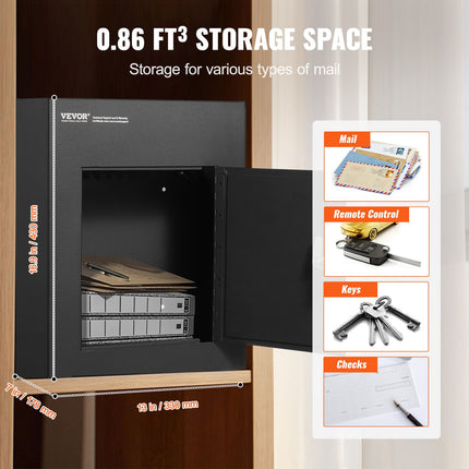 Through The Wall Drop Box, Heavy Duty Steel Through the Wall Mailbox with 2.8-7.9" 13" Combination Lock, 13x7x17" Mail Drop Box, Black.