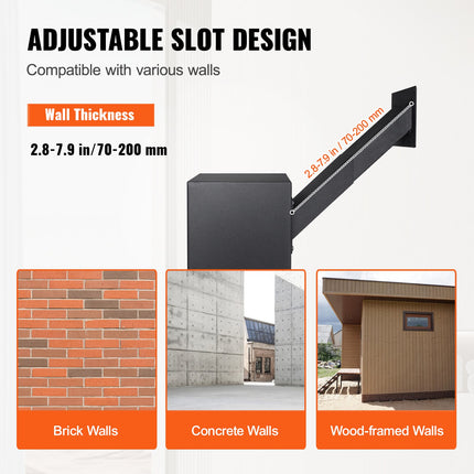 Through The Wall Drop Box, Heavy Duty Steel Through the Wall Mailbox with 2.8-7.9" 13" Combination Lock, 13x7x17" Mail Drop Box, Black.