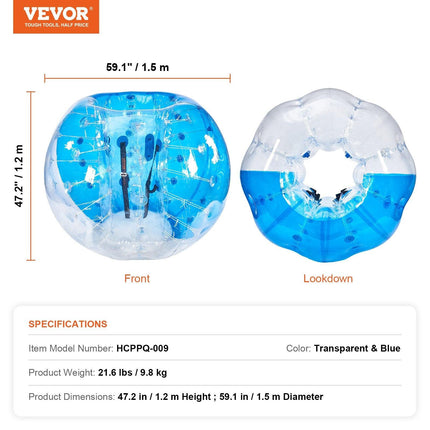 Inflatable Bumper Ball 1-Pack, 5FT/1.5M Body Sumo Zorb Balls for Teen & Adult, 0.8mm Thick PVC Human Hamster Bubble Balls for Outdoor Team Gaming Play, Bumper Bopper Toys for Garden, Yard, Park.