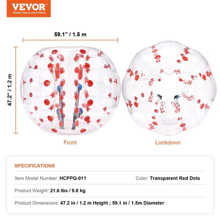 Inflatable Bumper Ball 1-Pack, 5FT/1.5M Body Sumo Zorb Balls for Teen & Adult, 0.8mm Thick PVC Human Hamster Bubble Balls for Outdoor Team Gaming Play, Bumper Bopper Toys for Garden, Yard, Park.