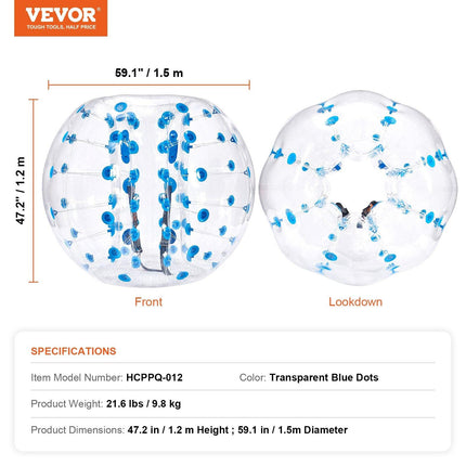 Inflatable Bumper Ball 1-Pack, 5FT/1.5M Body Sumo Zorb Balls for Teen & Adult, 0.8mm Thick PVC Human Hamster Bubble Balls for Outdoor Team Gaming Play, Bumper Bopper Toys for Garden, Yard, Park.