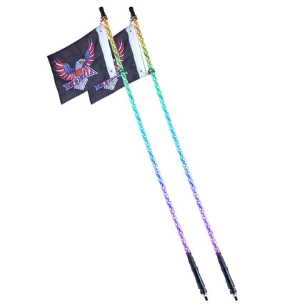 2 PCS 5 FT Whip Light, APP & RF Remote Control Led Whip Light, Waterproof Spiral RGB Chasing Lighted Whips with 4 Flags, for UTVs, ATVs, Motorcycles, RZR, Can-am, Trucks, Off-road, Go-karts.