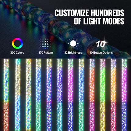 2 PCS 5 FT Whip Light, APP & RF Remote Control Led Whip Light, Waterproof Spiral RGB Chasing Lighted Whips with 4 Flags, for UTVs, ATVs, Motorcycles, RZR, Can-am, Trucks, Off-road, Go-karts.
