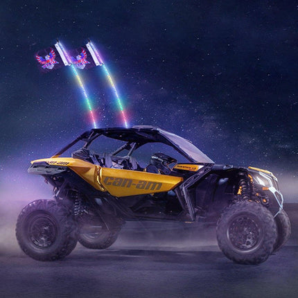 2 PCS 5 FT Whip Light, APP & RF Remote Control Led Whip Light, Waterproof Spiral RGB Chasing Lighted Whips with 4 Flags, for UTVs, ATVs, Motorcycles, RZR, Can-am, Trucks, Off-road, Go-karts.