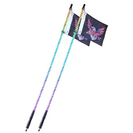 2 PCS 5 FT Whip Light, APP & RF Remote Control Led Whip Light, Waterproof Spiral RGB Chasing Lighted Whips with 4 Flags, for UTVs, ATVs, Motorcycles, RZR, Can-am, Trucks, Off-road, Go-karts.
