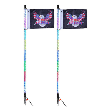 2 PCS 5 FT Whip Light, APP & RF Remote Control Led Whip Light, Waterproof Spiral RGB Chasing Lighted Whips with 4 Flags, for UTVs, ATVs, Motorcycles, RZR, Can-am, Trucks, Off-road, Go-karts.