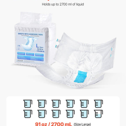 Adult Briefs with Adhesive Tabs Incontinence Briefs for Men Women L Size.