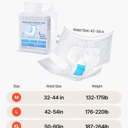 Adult Briefs with Adhesive Tabs Incontinence Briefs for Men Women L Size.