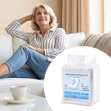 Adult Briefs with Adhesive Tabs Incontinence Briefs for Men Women L Size.