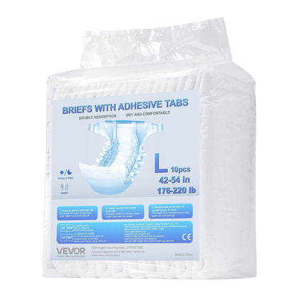 Adult Briefs with Adhesive Tabs Incontinence Briefs for Men Women L Size.