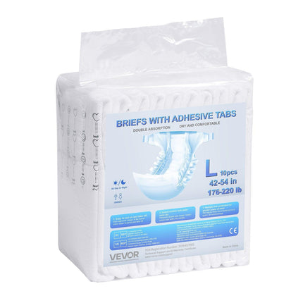 Adult Briefs with Adhesive Tabs Incontinence Briefs for Men Women L Size.