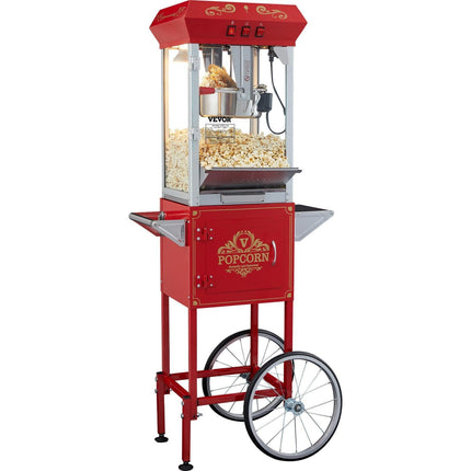 Popcorn Popper Machine with Cart Popcorn Maker 850W 8 Oz 48 Cups Red.