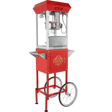 Popcorn Popper Machine with Cart Popcorn Maker 850W 8 Oz 48 Cups Red.