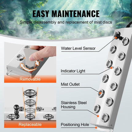 Ultrasonic Mist Maker 12 Head, 9000mL/H Ultrasonic Fogger, Mist Maker with 300W IP67 Waterproof Power Supply, Buoy, Replacement Discs, for Pond, Garden, Rockery, Greenhouse, Halloween Decoration.