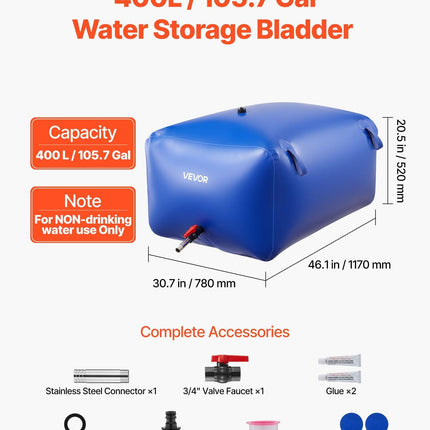 Water Storage Bladder 400L Large Capacity Water Bag, Portable & Collapsible Soft Waters Container, Leakproof & Tear-Resistant PVC Emergency Waters Storage Tank for RV Truck & Outdoor Use.