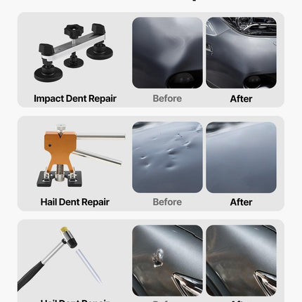 Dent Puller Kit, 60 PCS Paintless Dent Removal Kit with Golden Lifter, Bridge Puller, Rubber Hammer, Glue Gun, Auto Body Hail Damage Repair Remover Tools for Car Refrigerator Door Ding Repair.