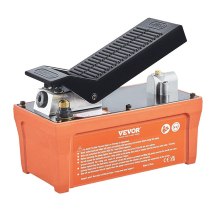 VEVOR Air Hydraulic Pump, 10,000 PSI 1/2 Gal Reservoir, NPT 3/8" Oil Outlet, NPT 1/4" Inlet, 6.6 ft Pipe, Foot Actuated Hydraulic Pump Air Treadle for Auto Body Frame Machines and Pulling Post, Orange.