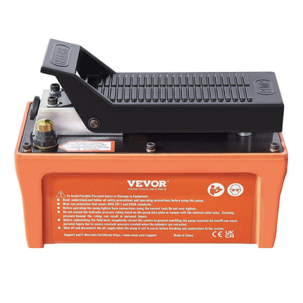 VEVOR Air Hydraulic Pump, 10,000 PSI 1/2 Gal Reservoir, NPT 3/8" Oil Outlet, NPT 1/4" Inlet, 6.6 ft Pipe, Foot Actuated Hydraulic Pump Air Treadle for Auto Body Frame Machines and Pulling Post, Orange.