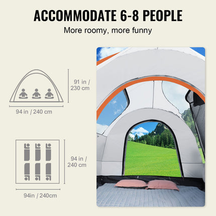 SUV Camping Tent, 8'-8' SUV Tent Attachment for Camping with Rain Layer and Carry Bag, PU2000mm Double Layer Truck Tent, Accommodate 6-8 Person, Rear Tent for Van Hatch Tailgate.