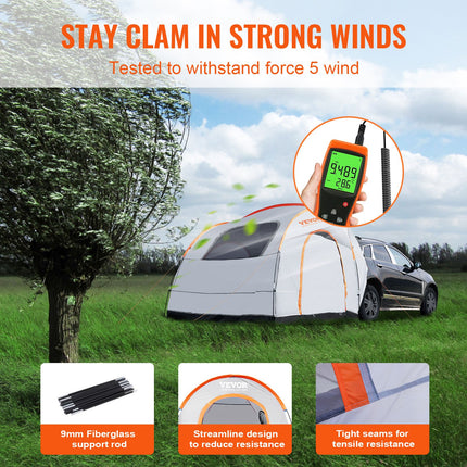 SUV Camping Tent, 8'-8' SUV Tent Attachment for Camping with Rain Layer and Carry Bag, PU2000mm Double Layer Truck Tent, Accommodate 6-8 Person, Rear Tent for Van Hatch Tailgate.