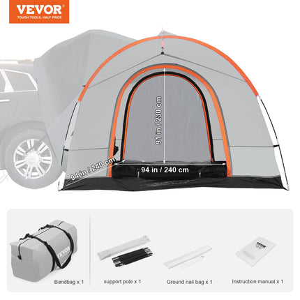 SUV Camping Tent, 8'-8' SUV Tent Attachment for Camping with Rain Layer and Carry Bag, PU2000mm Double Layer Truck Tent, Accommodate 6-8 Person, Rear Tent for Van Hatch Tailgate.
