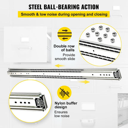 Drawer Slide Soft Close Drawer 1Pair 36" Ball Bearing Full Extension 500lb.